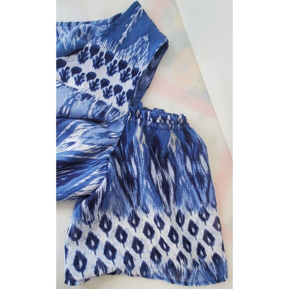 New Directions Women’s Shirt XL Blue White Cold Shoulder Blouse Top Boho Dressy - Picture 8 of 11